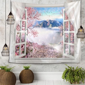 Arazzo Paesaggio Vista Finestra 3D Decorazione Parete Tessuto Poliestere Natura Per Camera Letto Soggiorno Dormitorio