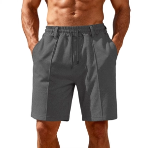 Men's dark grey quick-dry beach shorts with pineapple grid texture and drawstring