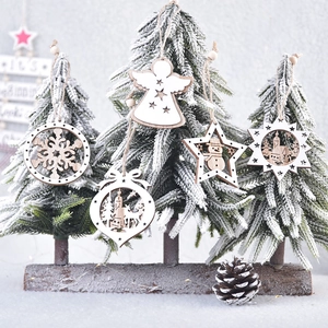 Christmas Wooden Hanging Ornaments Hollow Out Laser Cut Reindeer Angel Santa Claus Holiday Tree Decor DIY Wood Crafts