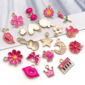 Pink enamel alloy charm pendants in assorted shapes for DIY jewelry making