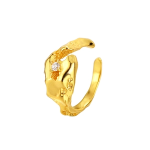 Minimalist S925 silver lava texture ear cuff with micro-paved zircon in gold finish