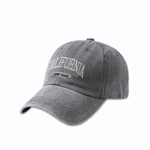 Gorra de béisbol gris oscuro lavado con bordado blanco de California West Coast