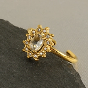 Golden stainless steel adjustable ring featuring a sparkling sunflower zircon design