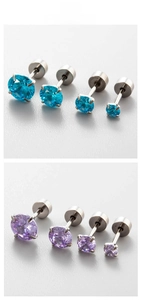 Multiple sizes of light blue and purple round cubic zirconia screw back stud earrings