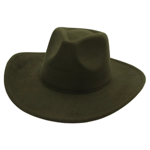 Classic wide brim dark olive green wool felt cowboy hat with structured fedora crown