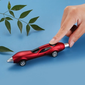 Creative red racing car shaped ballpoint pen with retractable mechanism and glossy finish