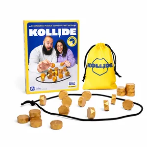 Gioco da tavolo magnetico KOLLIDE con borsa gialla e pezzi esagonali dorati