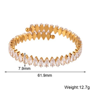 Bracciale regolabile in acciaio inossidabile dorato con zirconi dal taglio marquise