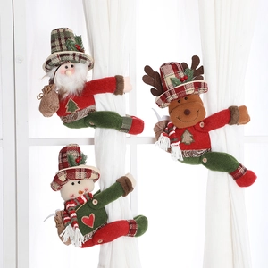 Christmas Curtain Tiebacks Santa Snowman Reindeer Doll Plaid Cloth Plush Festive Home Window Decoration Buckle Holder
