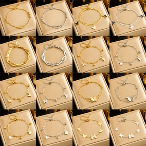Butterfly Heart Star Pendant Bracelet Stainless Steel Gold Plated Mother Of Artificial Pearl Beads Chain For Women Fashion Jewelry