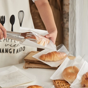 Professional white kraft bread packaging bag with transparent window and greaseproof lining