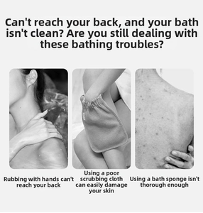 Black and white comparison showing common issues with manual washing and bath sponges