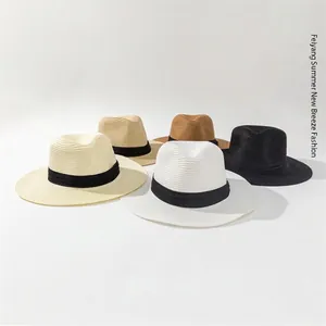 Sommer Strohhut Fedora Mit Breiter Krempe Panama Sonnenschutz Atmungsaktiv Band Strand Damen Herren