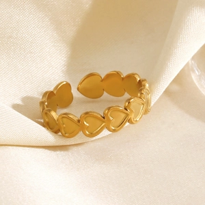 Fashion Heart Shaped Stainless Steel Open Ring 18K Gold Plated Minimalist Adjustable Band Jewelry For Women
