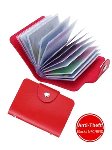 RFID Blocking Card Holder Wallet Faux Leather Multi Slot Credit Cards ID Organizers Anti Theft Metal Button Closure