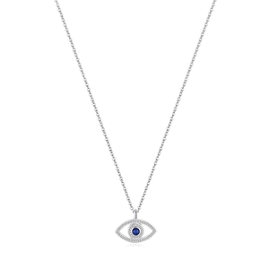 925 Sterling Silver Evil Eye Pendant Necklace For Women With Blue And White Zircon Pavé Hollow Out Design