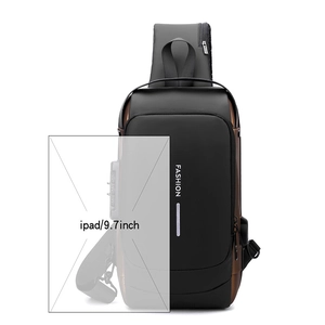 Detail view of anti-theft cross-body bag with USB port and 9.7 inch iPad compartment
