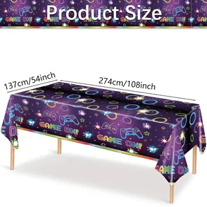 Neon video game controller party tablecloth for birthday events, size 137x274 cm