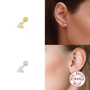Boucles d'oreilles triangle en argent 925 avec pierres claires en or et argent
