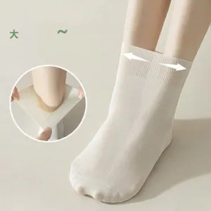 Summer thin mid-calf socks for women, breathable solid color design with high elasticity.