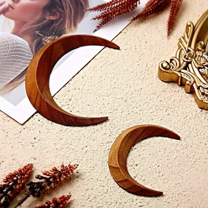 Handcrafted crescent moon wooden hair fork set with natural wood grain for elegant updos