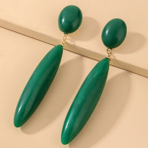 Vintage Emerald Green Water Drop Earrings Alloy Resin Long Dangle With 925 Sterling Silver Earring Post For Women