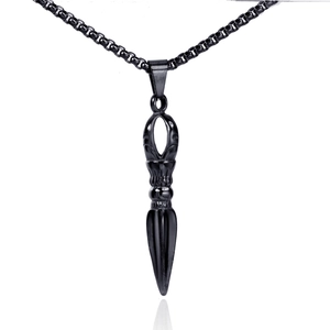 Men's stainless steel Vajra pestle necklace with black box chain on white background