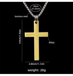 Detailed size specifications for gold cross pendant with stainless steel box chain