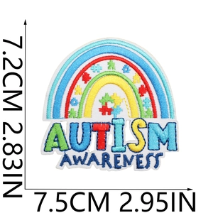 Detail showing the precise 7.5x7.2cm dimensions of the Autism Awareness embroidery patch