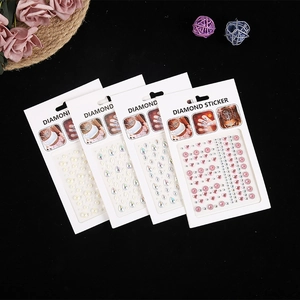 Face and nail self-adhesive rhinestone stickers with pearls and pink heart gems