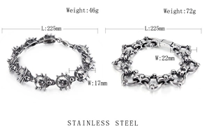 Size specifications for two punk skull bracelets in vintage stainless steel