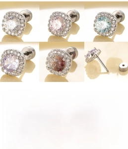 Détails de boucles d'oreilles en zircon coloré avec tiges et fermoirs en acier titane