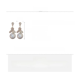 Detailed specs of tassel pearl earrings with rhinestones showing dimensions and materials