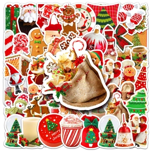 Detailed view of waterproof Christmas stickers featuring Santa, reindeer, and gingerbread men