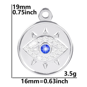 Dimensions détaillées du pendentif œil protecteur montrant 19mm de haut et 16mm de large