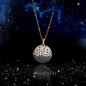 Elegant Copper Zirconia Planet Pendant Necklace Starry Sky Blue White Stone Gold Plated Chain Fashion Jewelry For Women