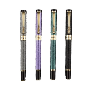 Business fountain pen set in four colors with textured anti-slip barrels and gold clips