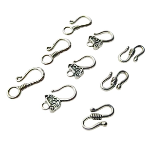 Set of 9 vintage silver alloy S-hook clasps for DIY jewelry making and necklace crafts