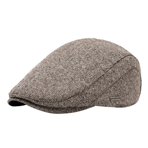 Classic grey tweed flat cap for men with warm lining and metal side logo plaque