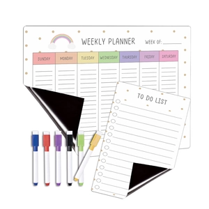 Magnetic weekly planner set with dry erase markers and to-do list for refrigerators