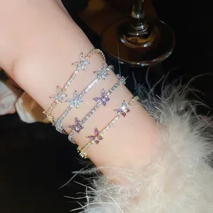 Elegante Bracciale Con Ciondolo A Farfalla In Rame Con Scintillanti Zirconi Catena Da Tennis Regolabile Gioielli Da Donna