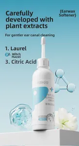 Vista macro del detergente orecchie pet 100ml con estratti di amamelide e limone