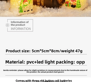 Detail of Christmas LED mini house light with snowman motif and ice-flower texture finish