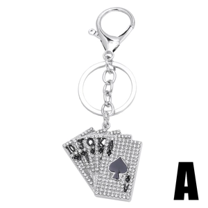 Porte-clés cartes de poker étincelant avec strass en cristal et pendentif royal flush