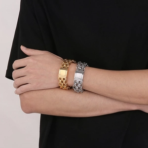 Bracelets à chaîne épaisse en acier inoxydable doré et argenté de style hip hop