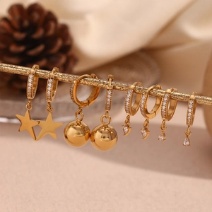18K Gold Plated 316L Stainless Steel Huggie Hoop Earrings With Cubic Zirconia Star Heart Drop Ball Pendants Chic Niche