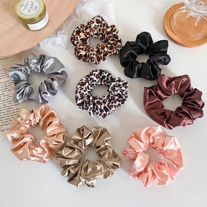 Satin Satin Scrunchies Leopard Print Elastic Hair Ties Shiny Soft Fashion Headband For Women Girls