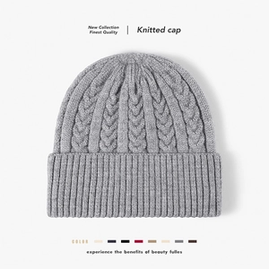 Cable Knit Beanie Hat Thick Warm Faux Rabbit Hair Ribbed Cuff Winter Autumn Skull Cap For Men Women