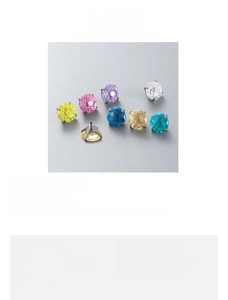 Detail view of 6mm zircon screw studs in 7 colors for F136 titanium ear piercings