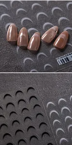 Dettaglio macro di adesivi per unghie sfumati francesi con strass e sagome di guida